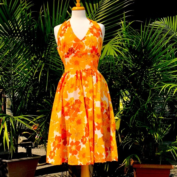 Vintage halter sundress with yellow and orange flowers. - Picture 1 of 2